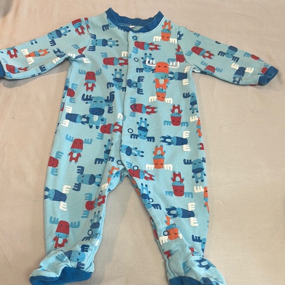 Pekkle Blue and Red Moose Print Baby Onesie Sleeper - Picture 2 of 5